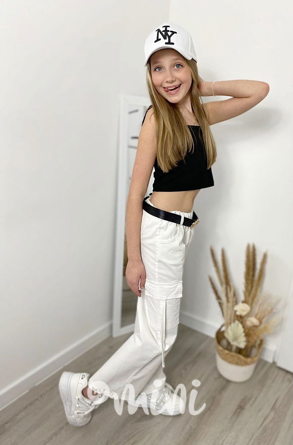 Široké kapsáče s páskem white