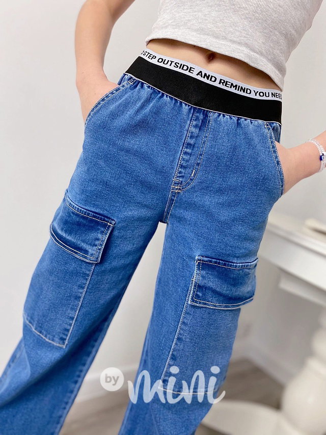 Fashion blue denim švédy se stretch pasem