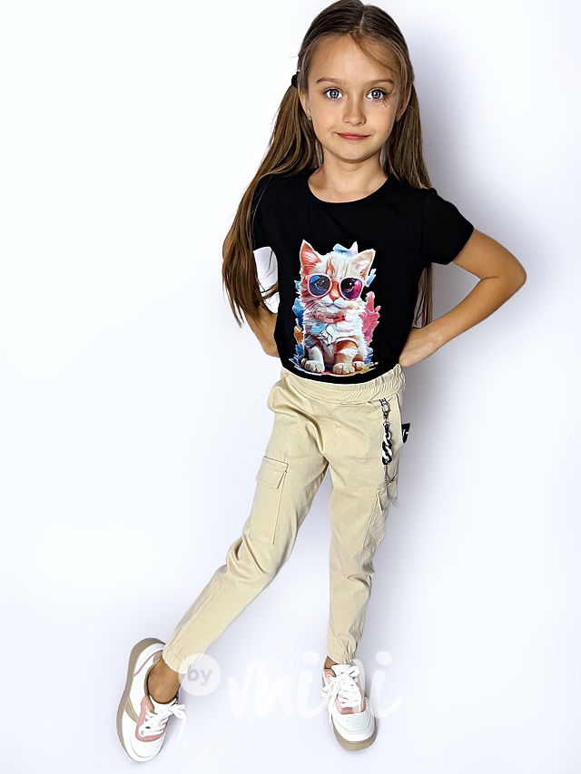 Beige cargo kalhoty s řetízkem