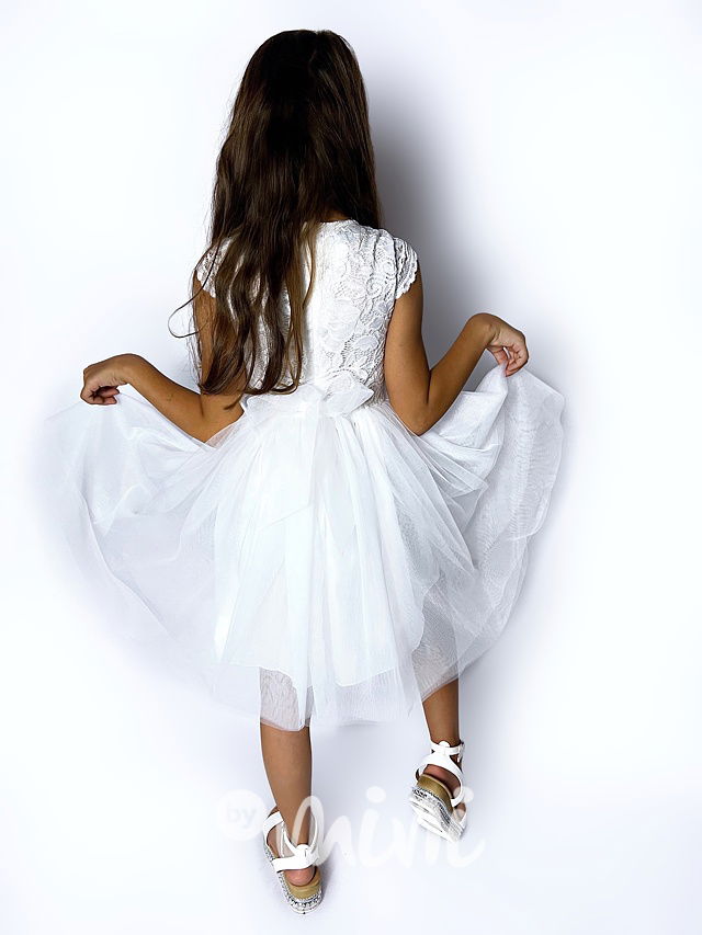 Summer princess krajkové šaty s maxi tylovou sukní bílé