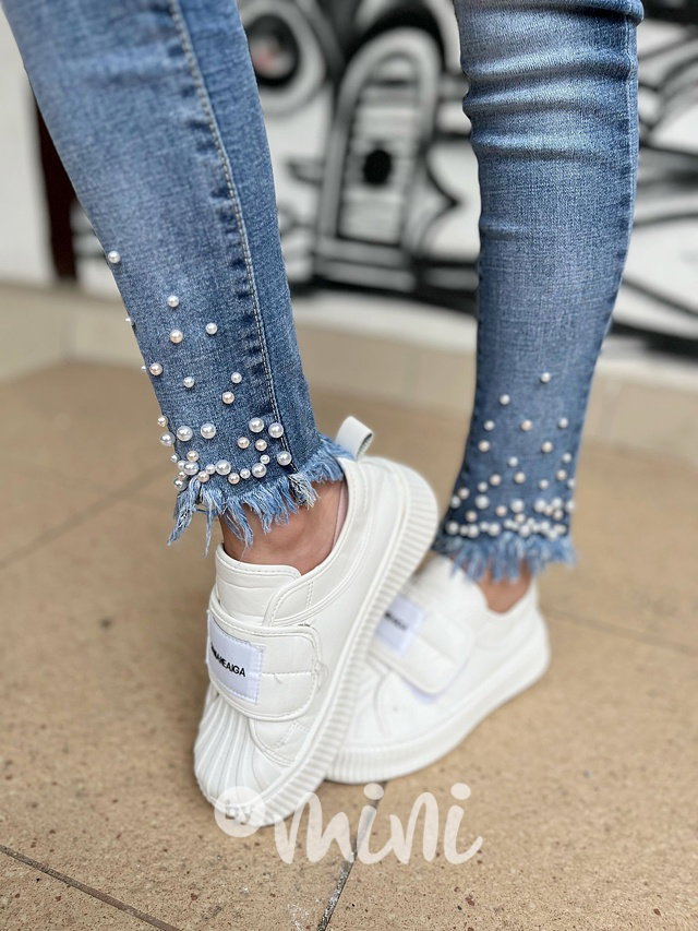 Slim jeans perličky + pásek