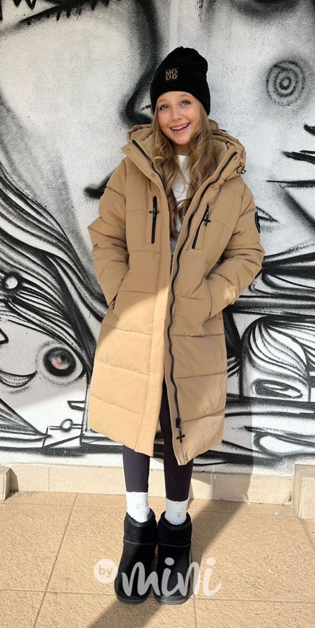 Maxi dlouhý zimní kabát DESIGN béžový