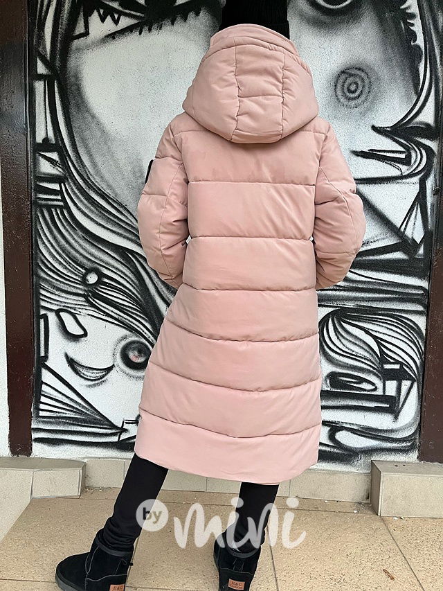Maxi dlouhý zimní kabát DESIGN růžový