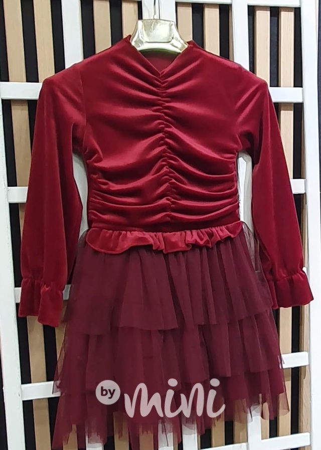 Soft velur tylové šaty bordo/black