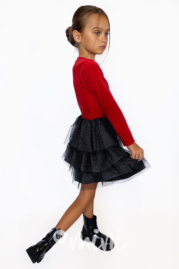 Soft velur tylové šaty s řetízkem red/black