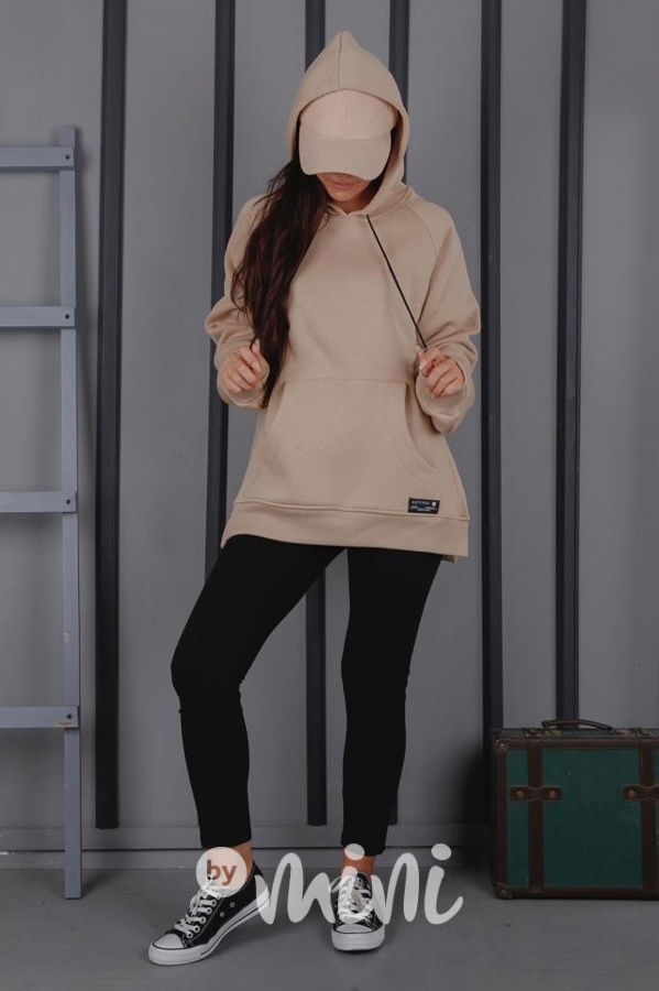 Zateplená oversize relaxed mikina béžová