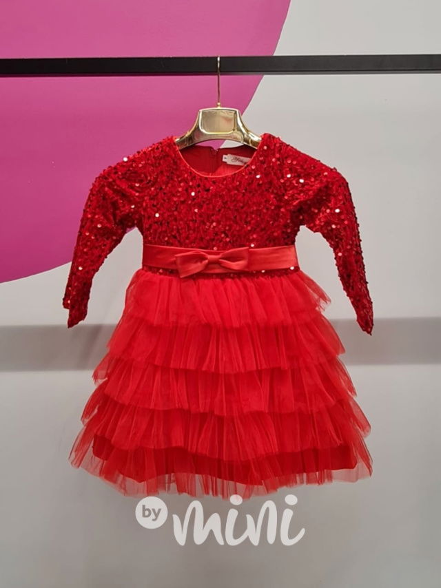 PREMIUM červené flitr šaty s tylem