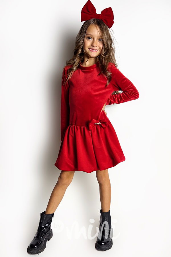 Soft velur šaty s balonovou sukní červené