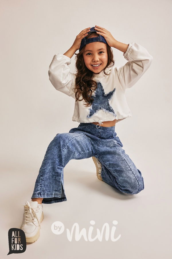 All for kids denim star mikina cream
