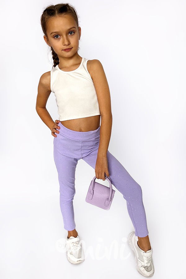 Žebrované legíny s kamínky lila