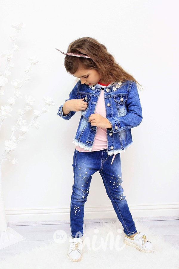 Stretch jeans s perličkami