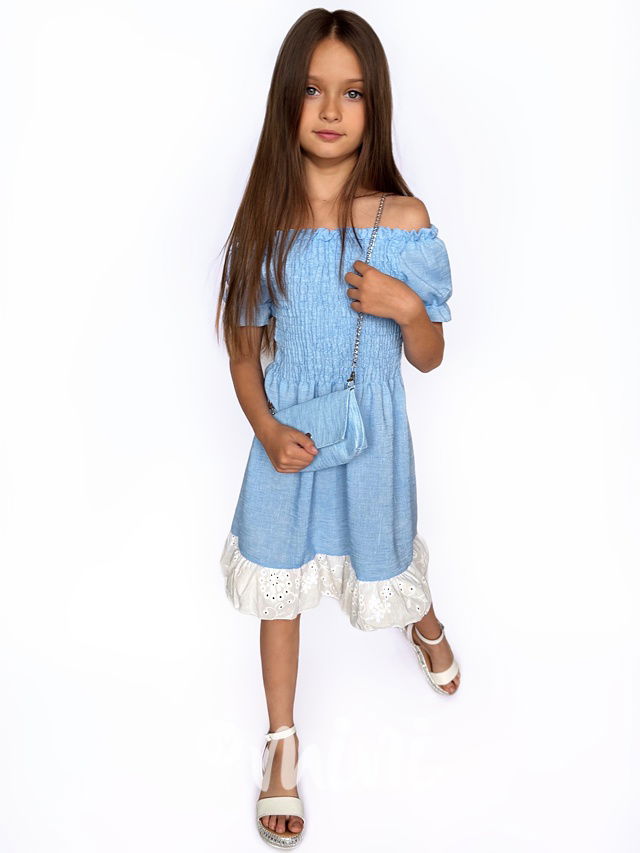 Soft denim šaty s kabelkou