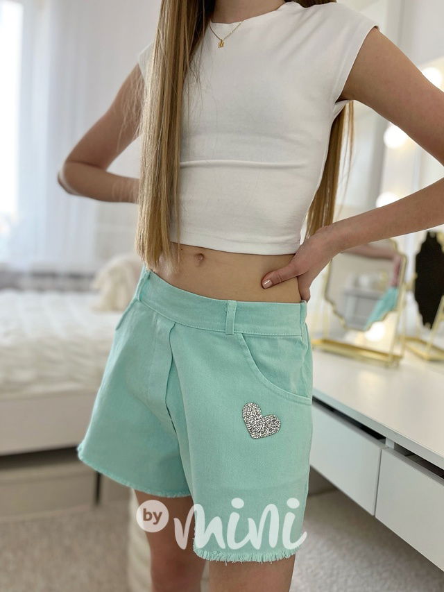 Mintové stretch denim šortky