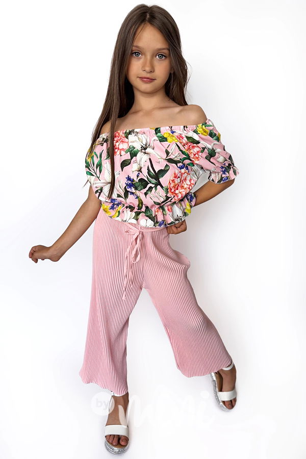 Letní plisovaný set s kabelkou pink