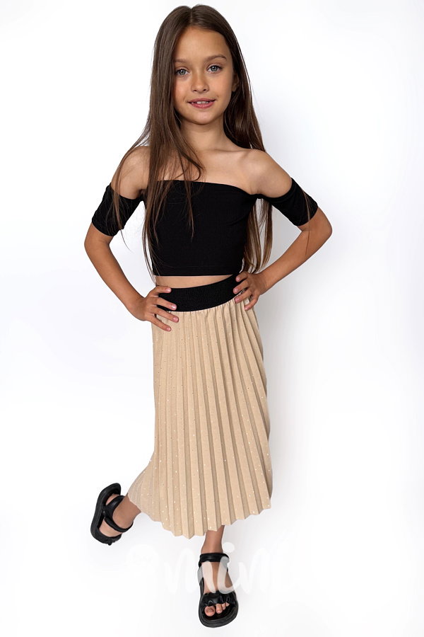 Midi plisovaná sukně s kamínky beige