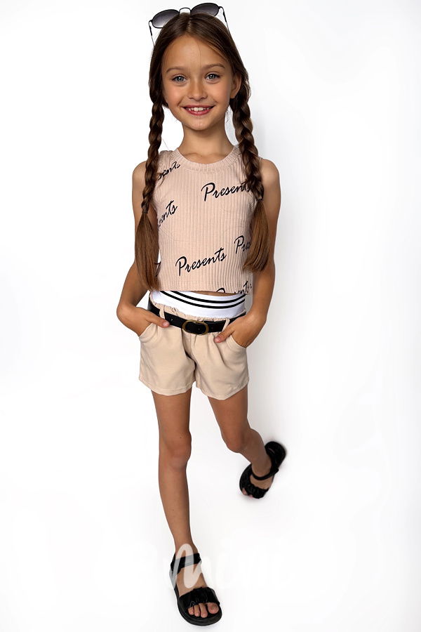 Béžové šortky se stretch pasem + pásek