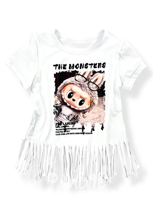 Labubu triko MONSTERS třásničky bílé