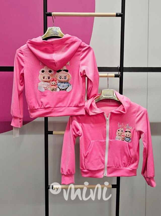 Labubu soft velur mikina růžová