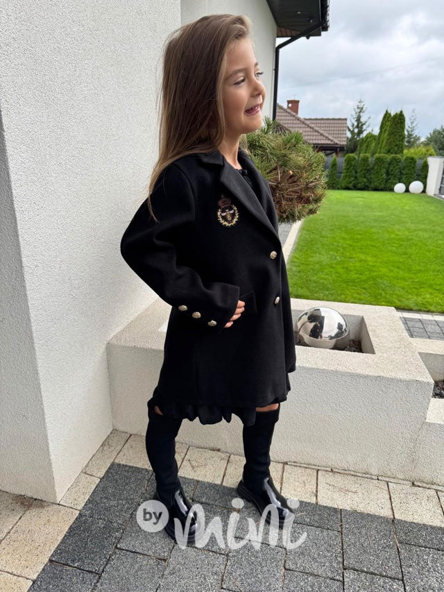 Flaušový kabátek college černý