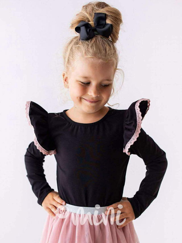 Černá boho blůzka s růžovou krajkou Lily Grey