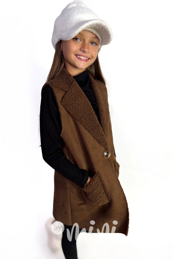 Beránková long vesta chocolate