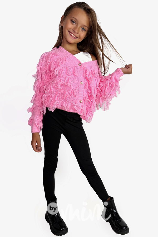 Růžový třásňový svetřík