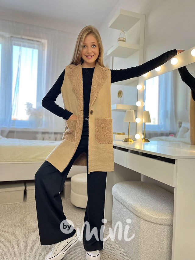 Beránková long vesta béžová