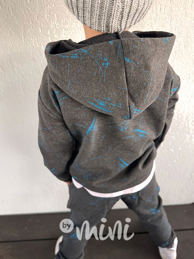 Zateplené šedá mikina blue splash