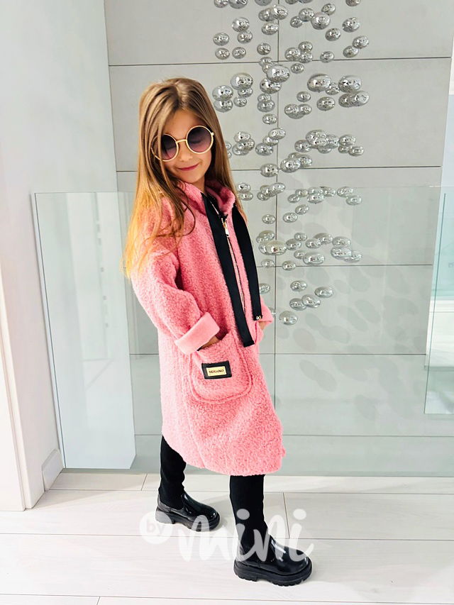 Dlouhý podzimní hoodie mikinokabát pink