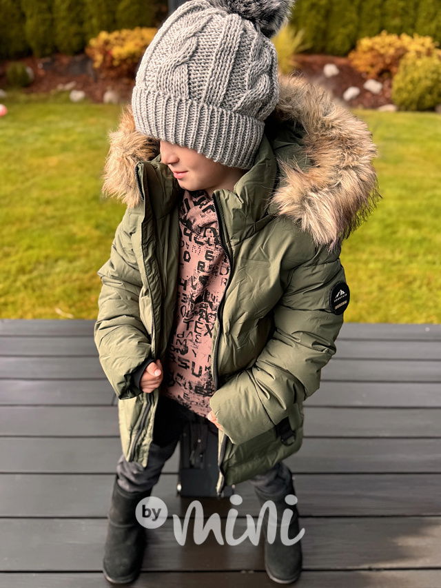 Zimní bunda s kožíškem khaki