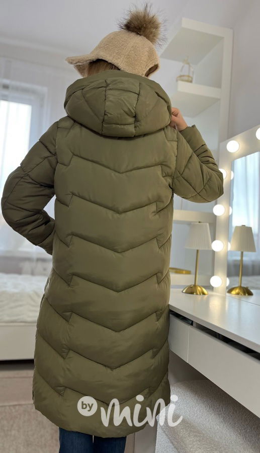 Ultra dlouhý zimní kabát khaki