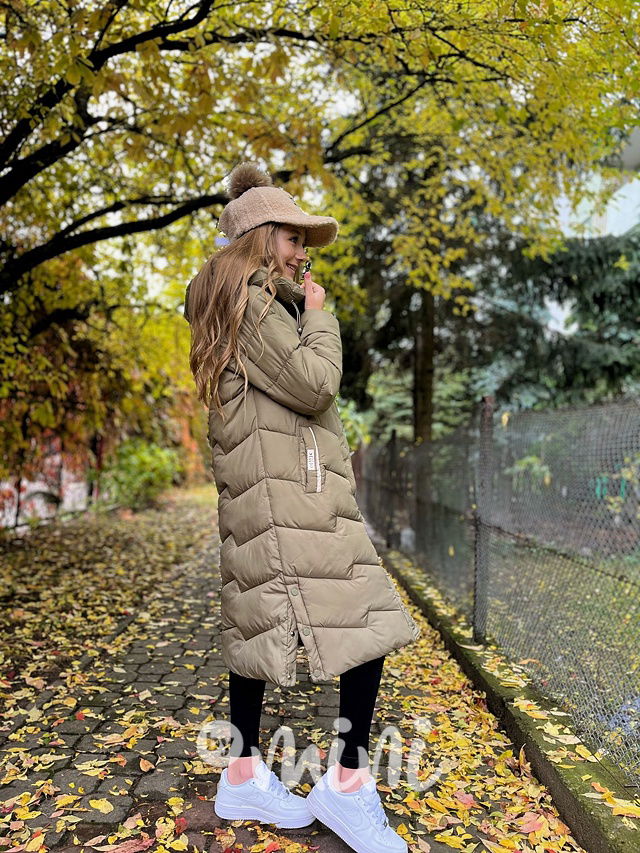 Ultra dlouhý zimní kabát khaki