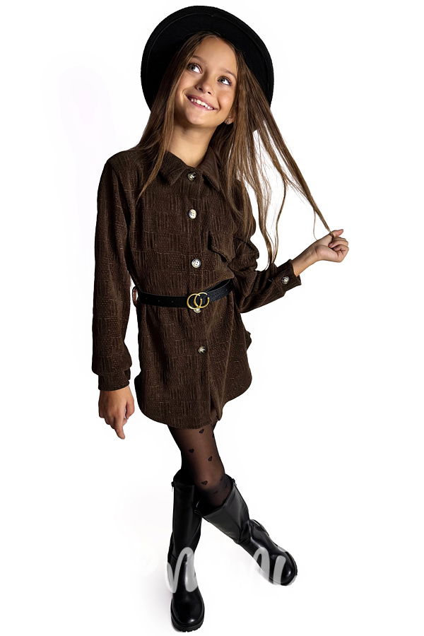 Podzimní košilové šaty s páskem hnědé