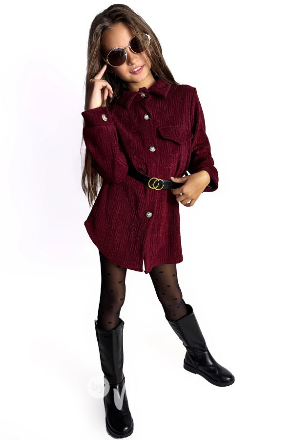 Podzimní košilové šaty s páskem bordo