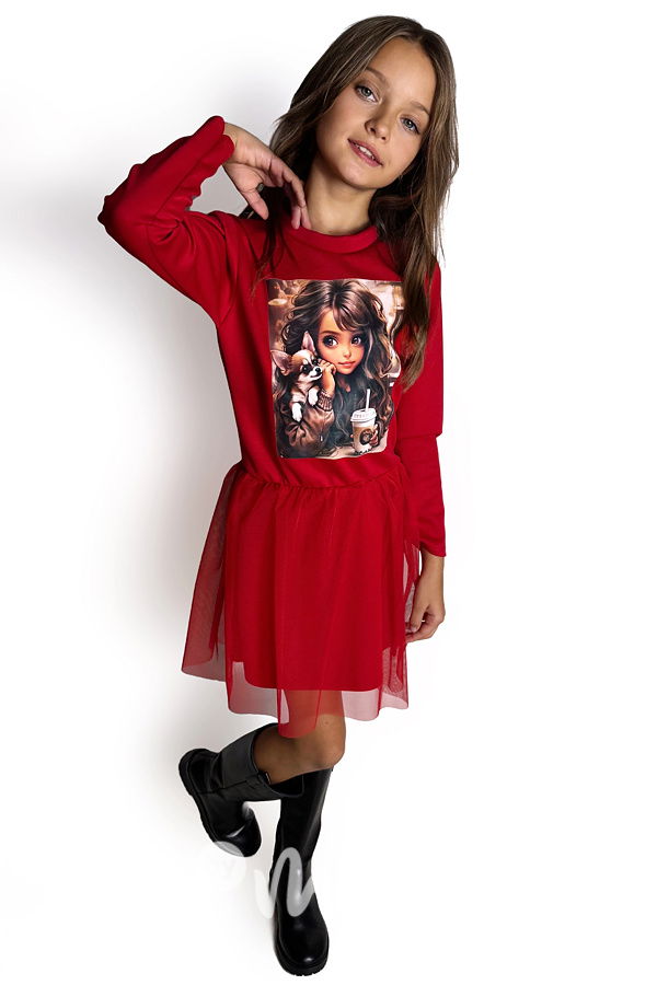 Podzimní šaty GIRL s tylem červené