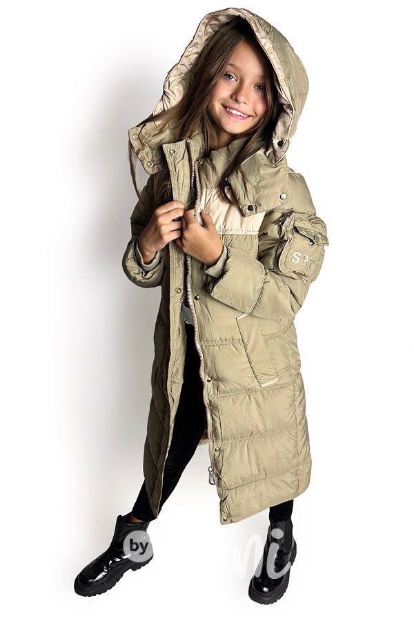 Ultra dlouhý zimní kabát khaki/beige