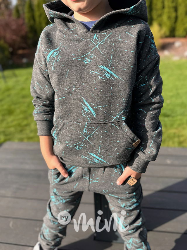 Zateplené šedá mikina tyrkys splash