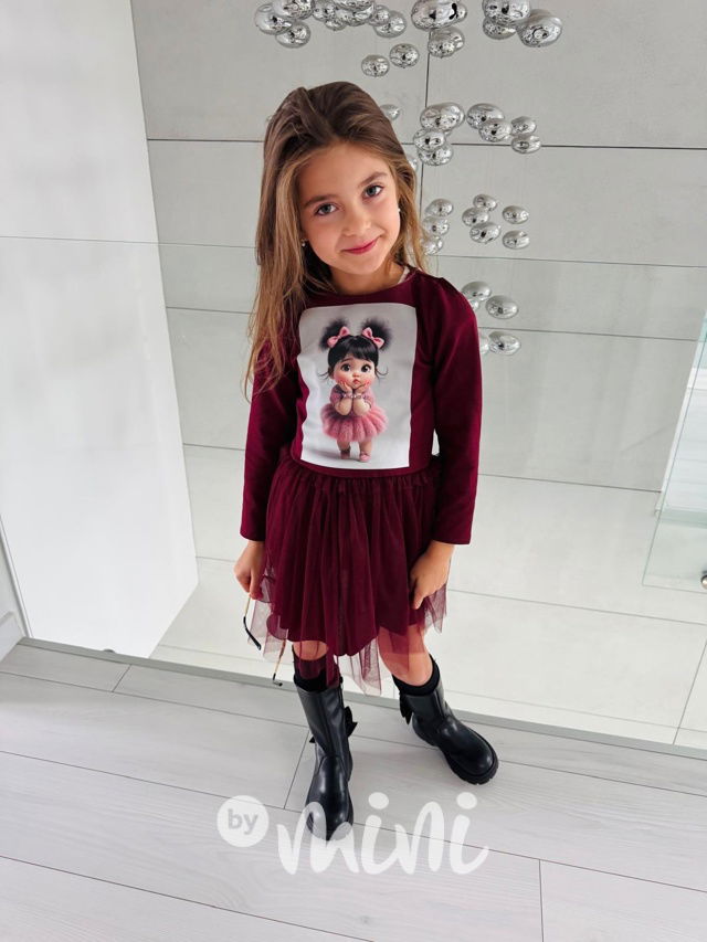 PREMIUM šaty s tylem baby doll bordo