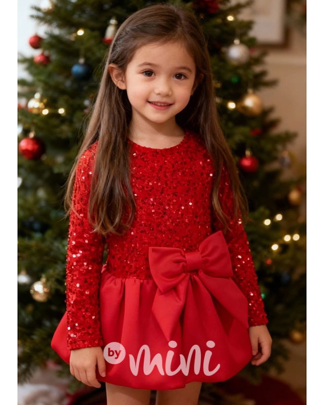 Slavnostní šaty s flitry a mašlí červené