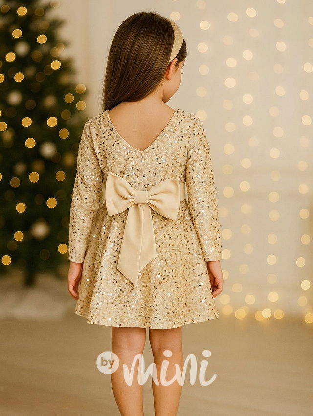 Glamour soft velur šaty s flitry a mašlí GOLD