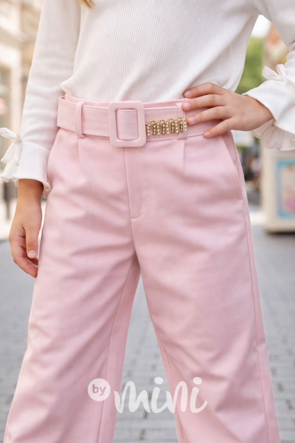 Růžové široké elegant kalhoty s páskem MIA