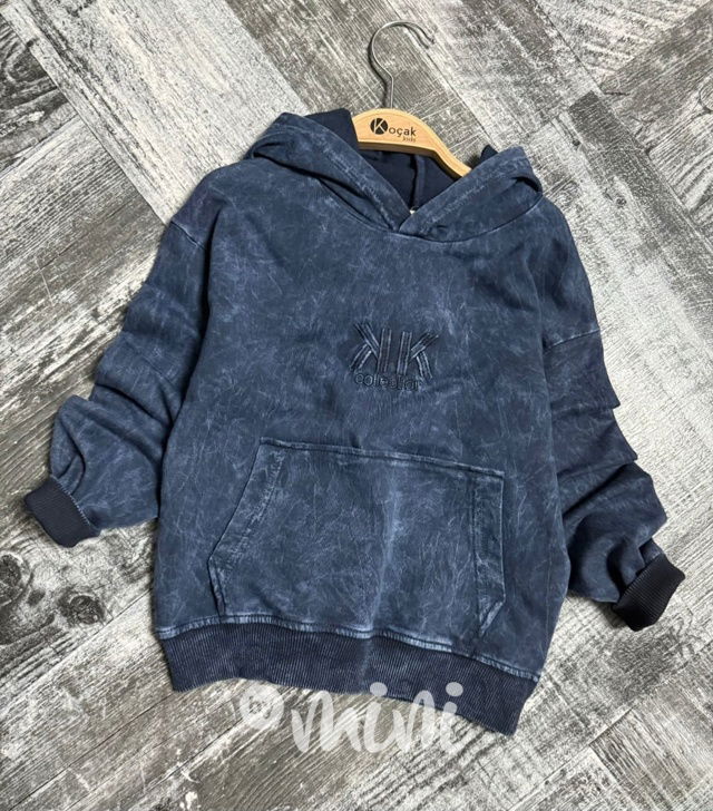 Acid wash denim mikina blue