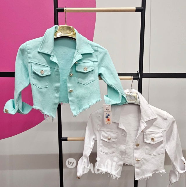 Bílá crop denim bunda