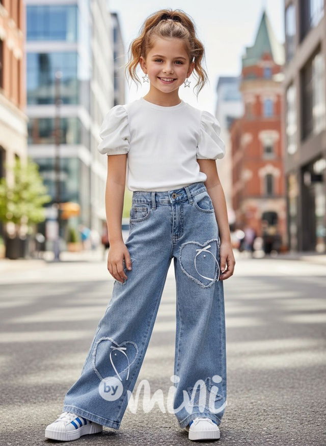 Volné široké denim rifle HEARTS