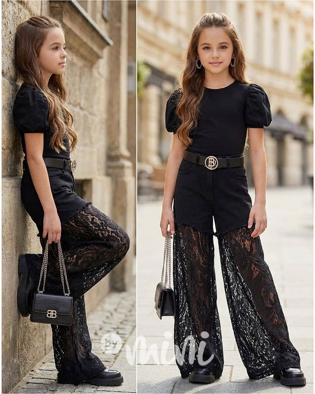 Glam lace džíny černé + pásek