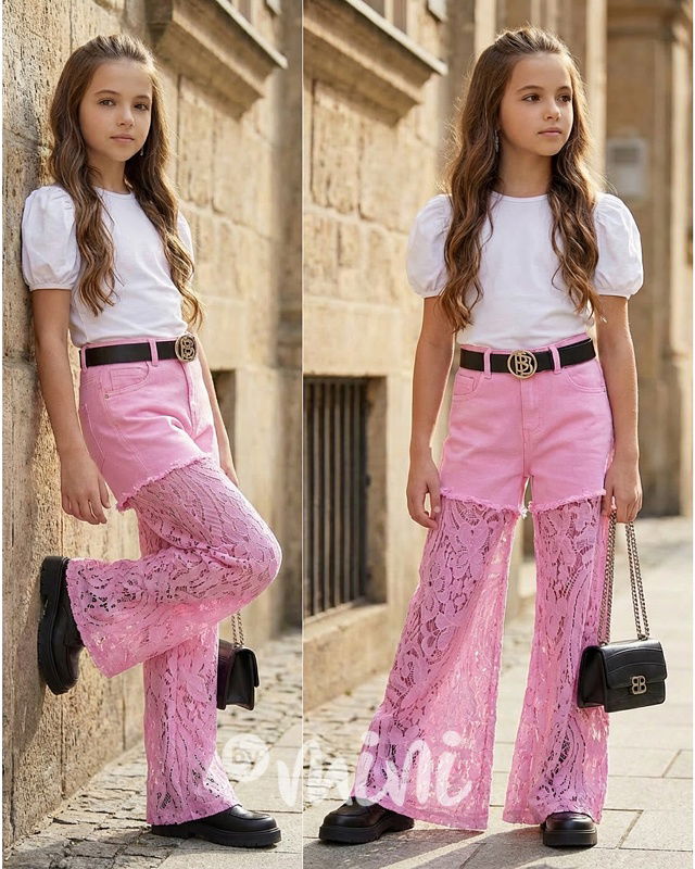 Glam lace džíny růžové + pásek