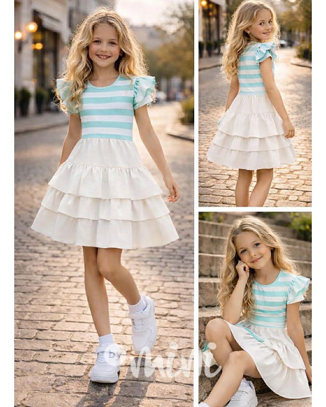 Letní romantic šaty bílo-tyrkysové