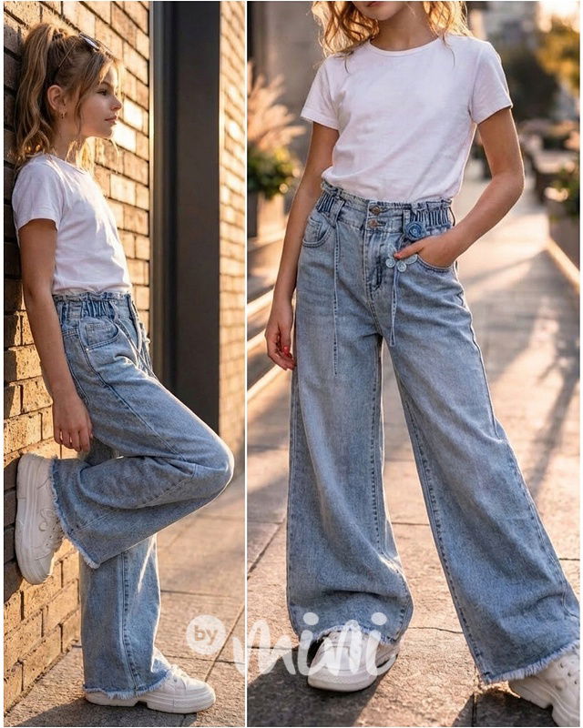 Volné široké denim rifle s páskem