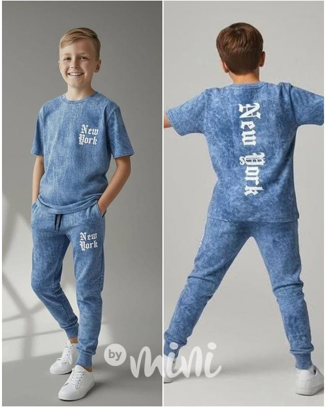 New York acid wash set blue