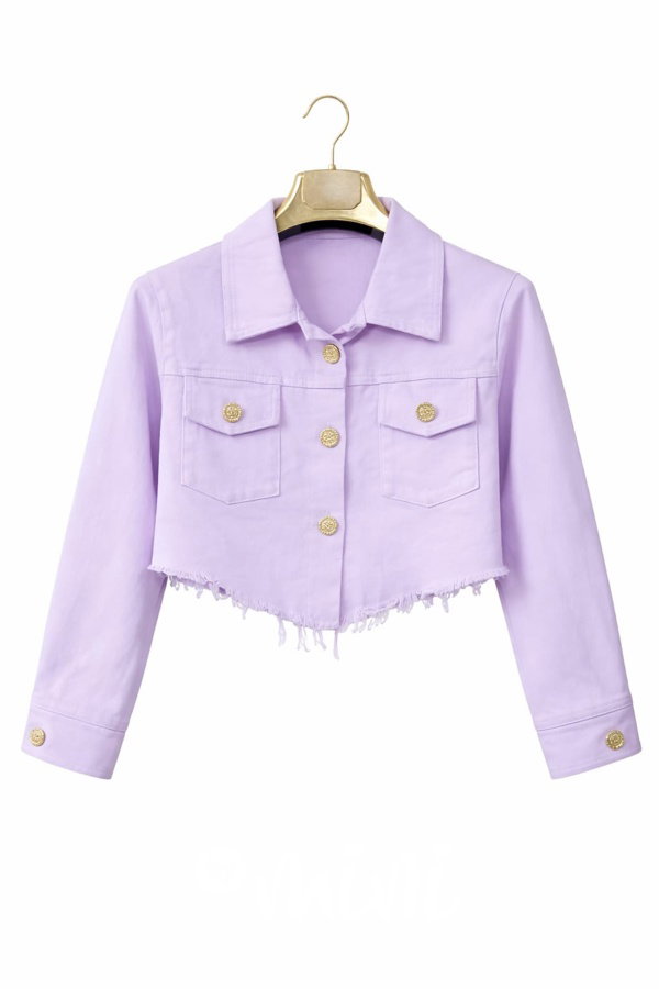 Fialová crop denim bunda